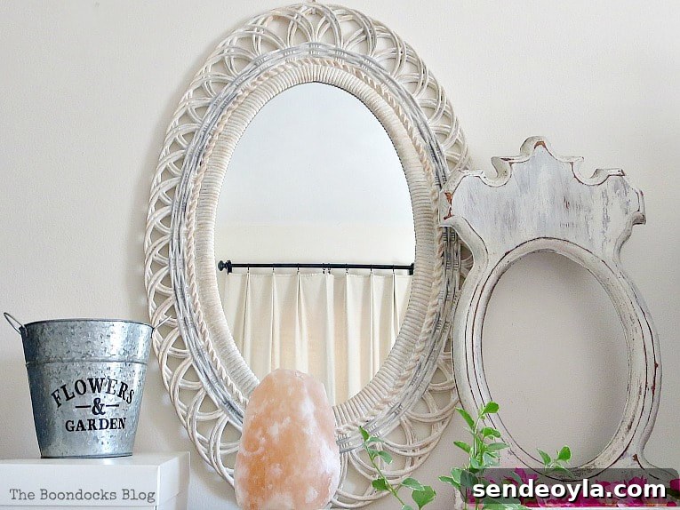 Oval plastic mirror frame in shabby chic, vintage style