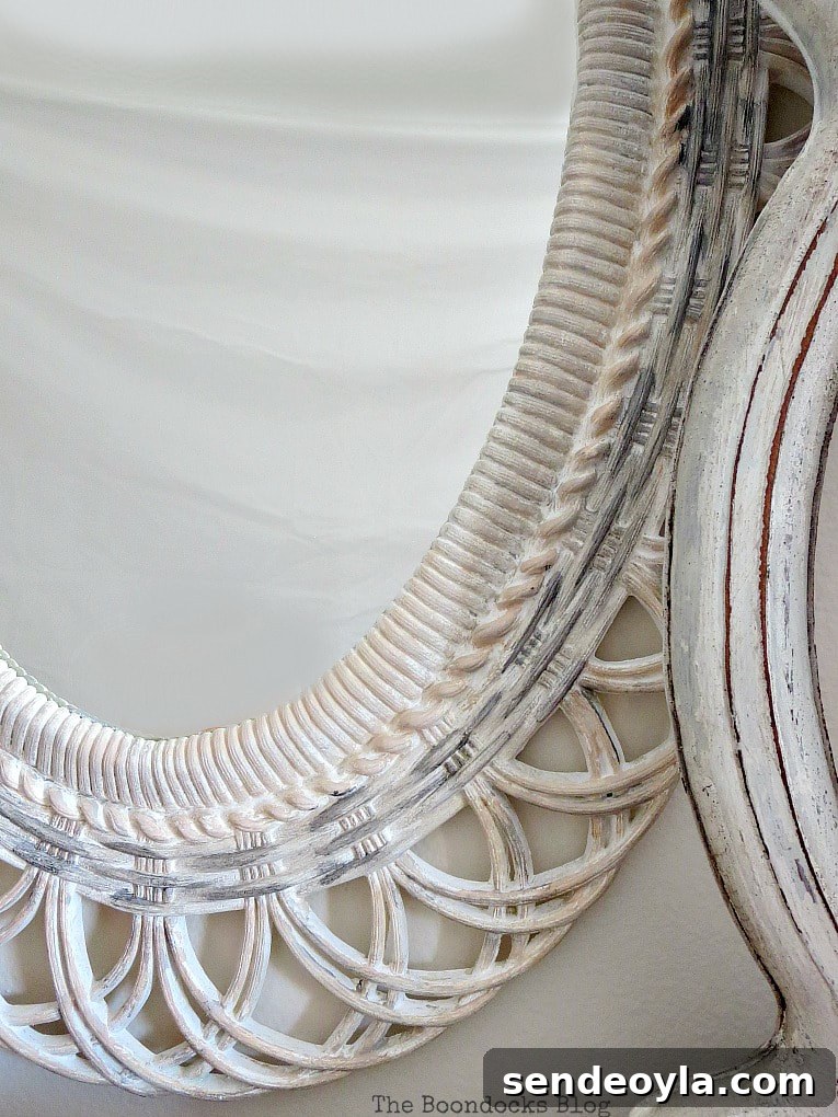 Detail of plastic mirror frame with soft shimmer