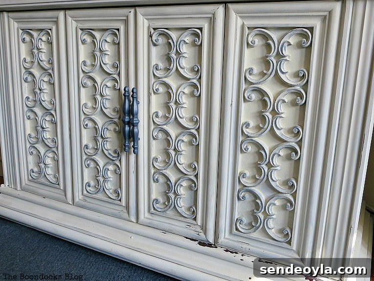 Paint and Restore a Vintage TV Cabinet: DIY Guide 13 Finished TV Cabinet #furnituremakeover #Vintagefurniture #SeventiesTVCabinet #OldFashionedMilkPaint #TVCabinetasstorage #ScrollworkonTVCabinet How to Revive a Vintage TV Cabinet www.theboondocksblog.com