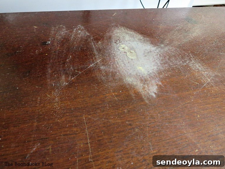 Paint and Restore a Vintage TV Cabinet: DIY Guide 3 Top of Cabinet full of scratches, How to Revive a Vintage TV Cabinet www.theboondocksblog.com