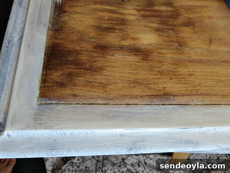 Paint and Restore a Vintage TV Cabinet: DIY Guide 8 Painting the top edges with milk paint, How to Revive a Vintage TV Cabinet www.theboondocksblog.com