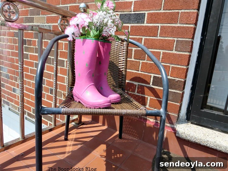 DIY Repair and Repurpose a Torn Rattan Chair 4 rattan chair with rubber boots and faux flowers