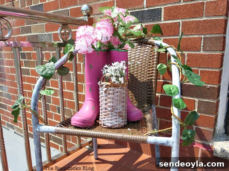 DIY Repair and Repurpose a Torn Rattan Chair 7 Rattan chair with boots and wicker bottle holder