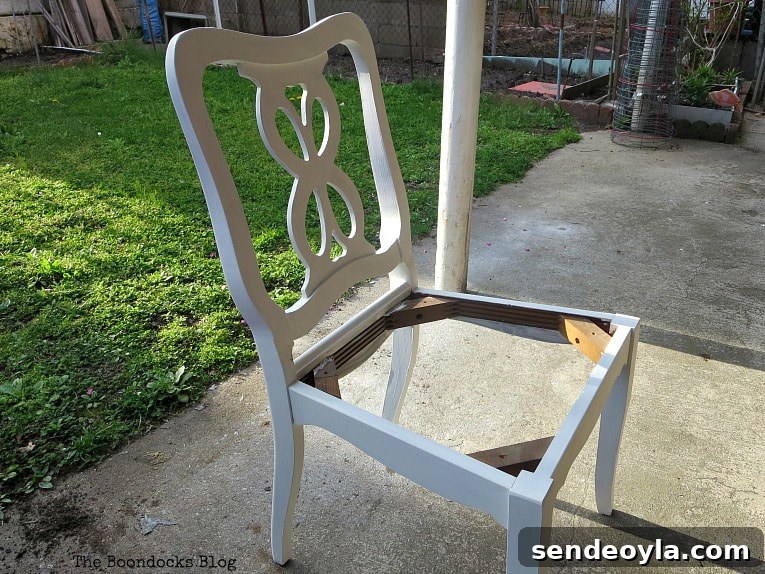 DIY: Turn One Chair Into Two Distinct Makeovers 5 Chair painted in white with chalky finish paint, How to Get Two Unique Makeovers from One Chair www.theboondocksblog.com