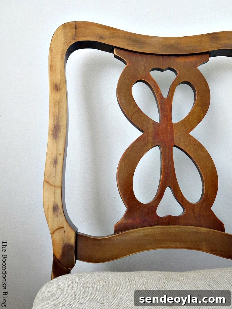 DIY: Turn One Chair Into Two Distinct Makeovers 8 Finished wood chair, #Chairmakeover #Upcycledchair #Chalkytypepaint #Uniquelookforchair #upcycledclothes How to Get Two Unique Makeovers from One Chair www.theboondocksblog.com