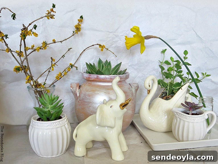 DIY Upcycled Planters from Household Items 10 A small daffodil in a spice jar within the plant vignette