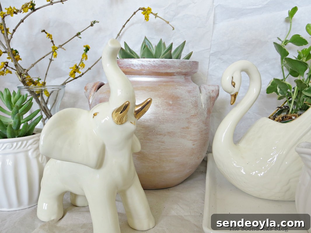 DIY Upcycled Planters from Household Items 3 Using household items as planters, and a ceramic elephant
