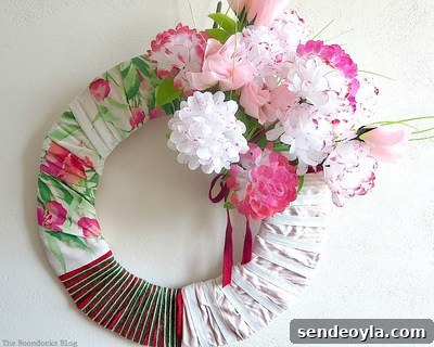 Fabric wreath with faux flowers