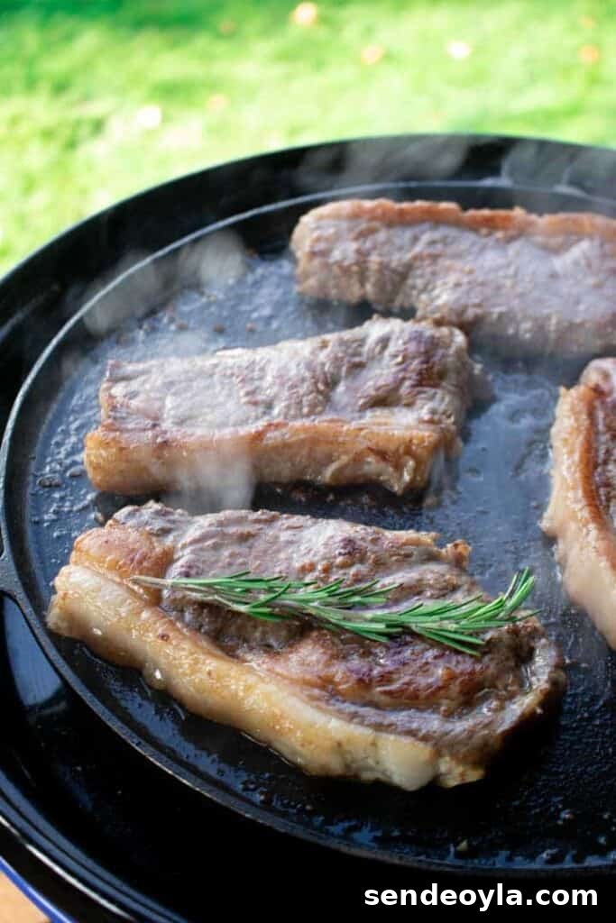 Lincolnshire Wolds sirloin steak with rosemary on the cadac