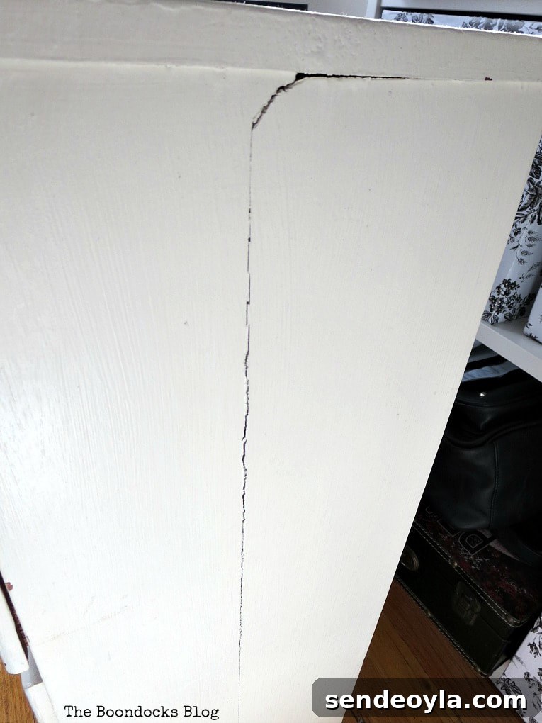 Cracked side of side table.