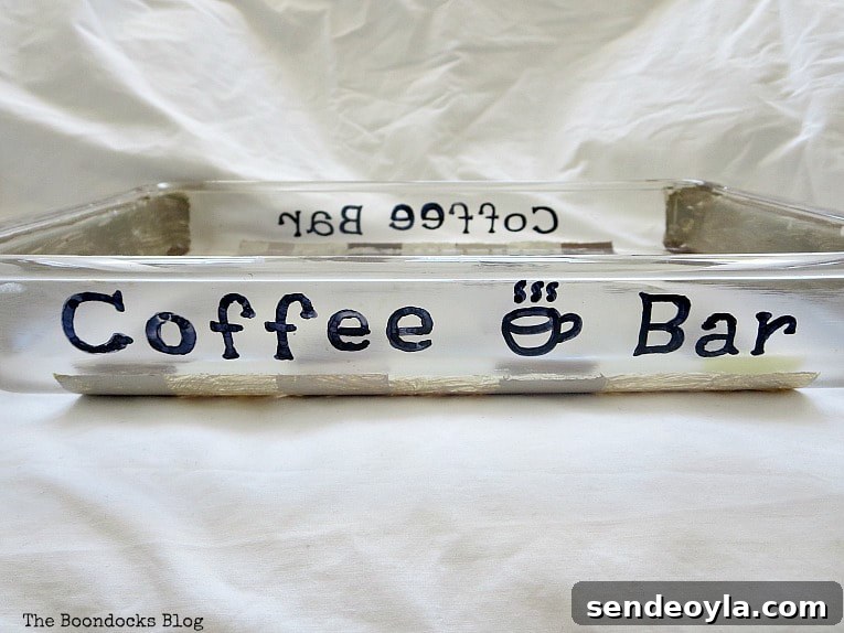DIY Laid-Back Coffee Bar Station: Create a Playful Home Nook 11 Hand written "coffee bar" in front and back of the baking dish.