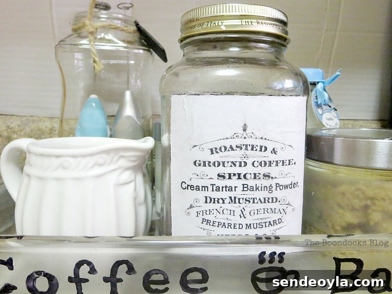 DIY Laid-Back Coffee Bar Station: Create a Playful Home Nook 10 Adding the printed label onto a glass jar