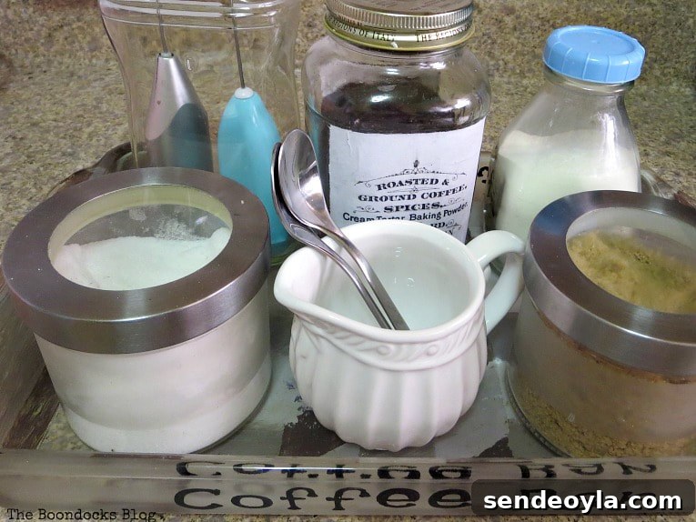 DIY Laid-Back Coffee Bar Station: Create a Playful Home Nook 12 All of my coffee stuff in the finished coffee bar station.