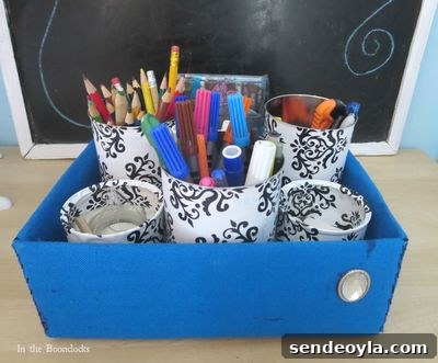 DIY Laid-Back Coffee Bar Station: Create a Playful Home Nook 14 Box with tin cans as organizer