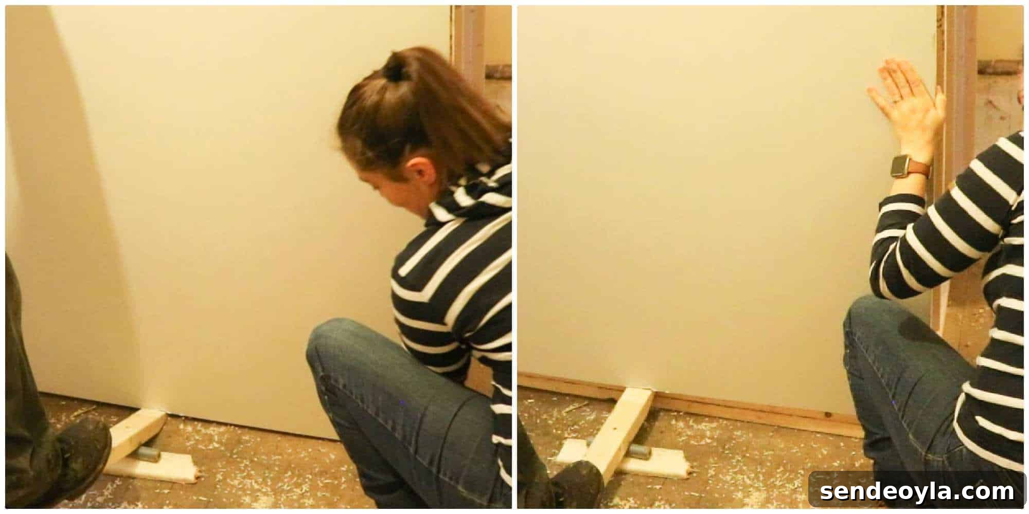 How to Build a Partition Wall: Step-by-Step DIY Guide 20 propping up plasterboard before mounting