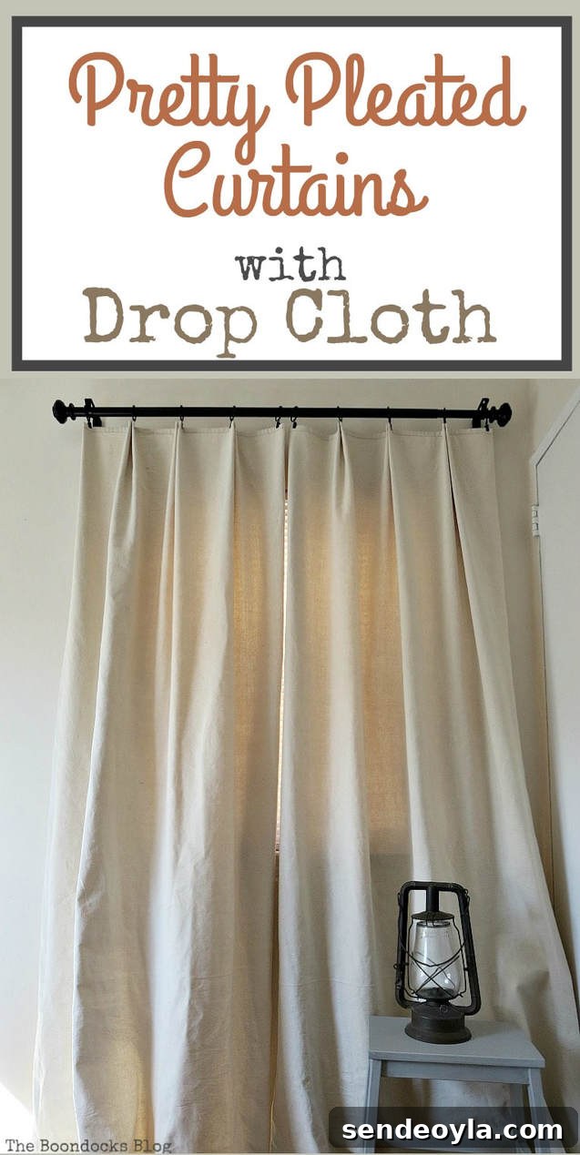 DIY Pleated Drop Cloth Curtains: Step-by-Step Guide 12 Final view of drop cloth curtains on a black rod