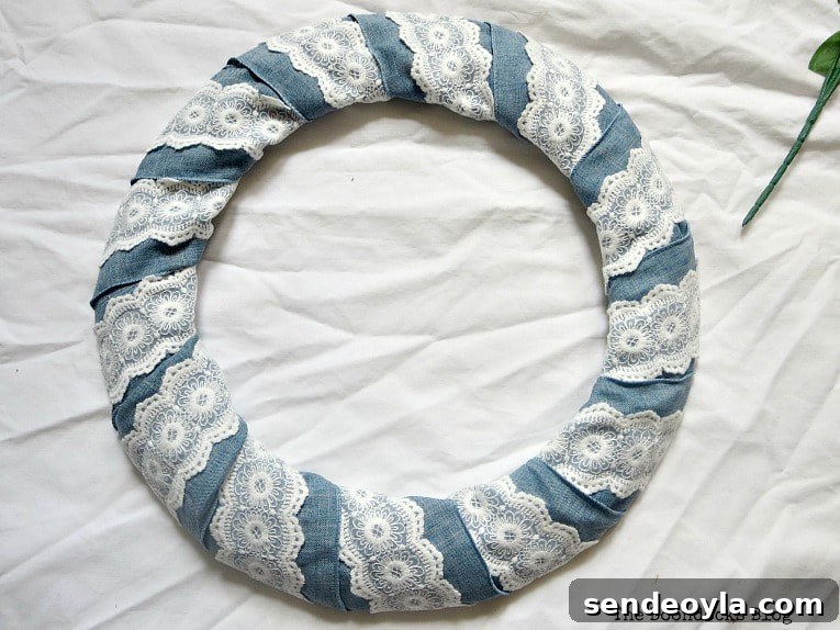 Add Color to Your Home with Vibrant Wreath Ideas 4 Blue ribbon with lace wrapped around wreath form