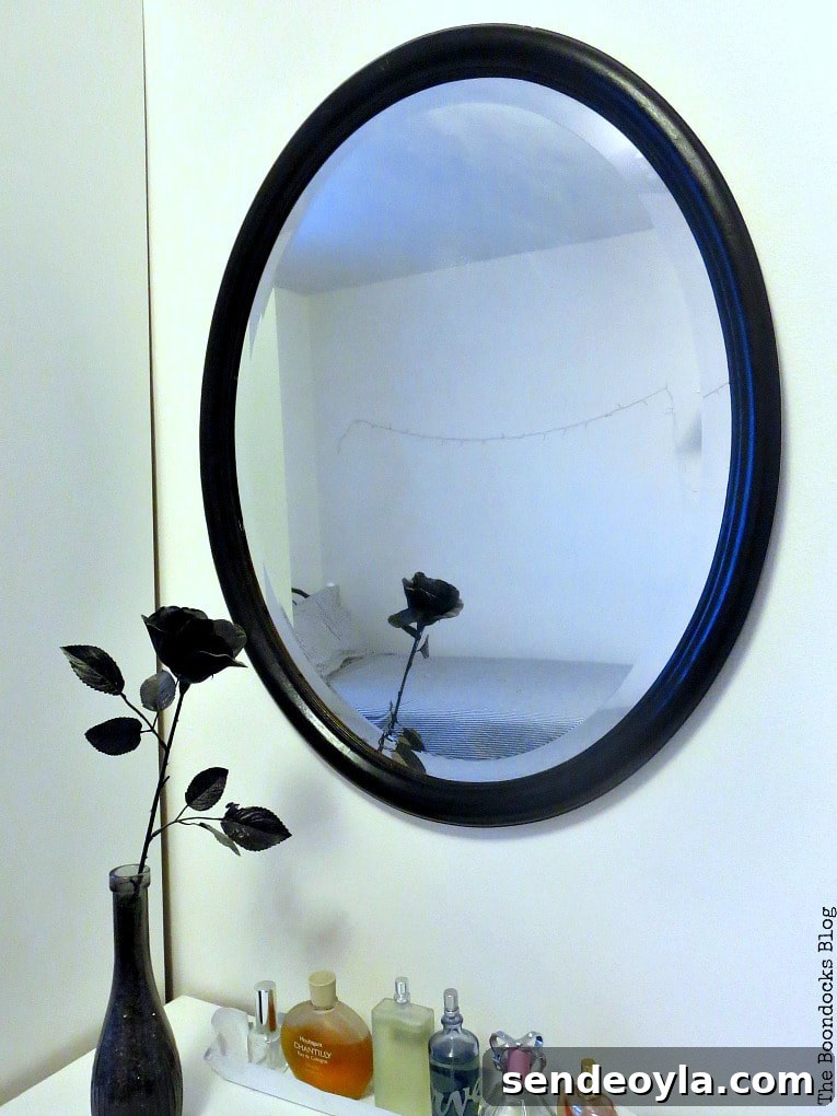 Black painted mirror in girls bedroom, How to Revive an Old Wood Mirror with Paint www.theboondocksblog.com