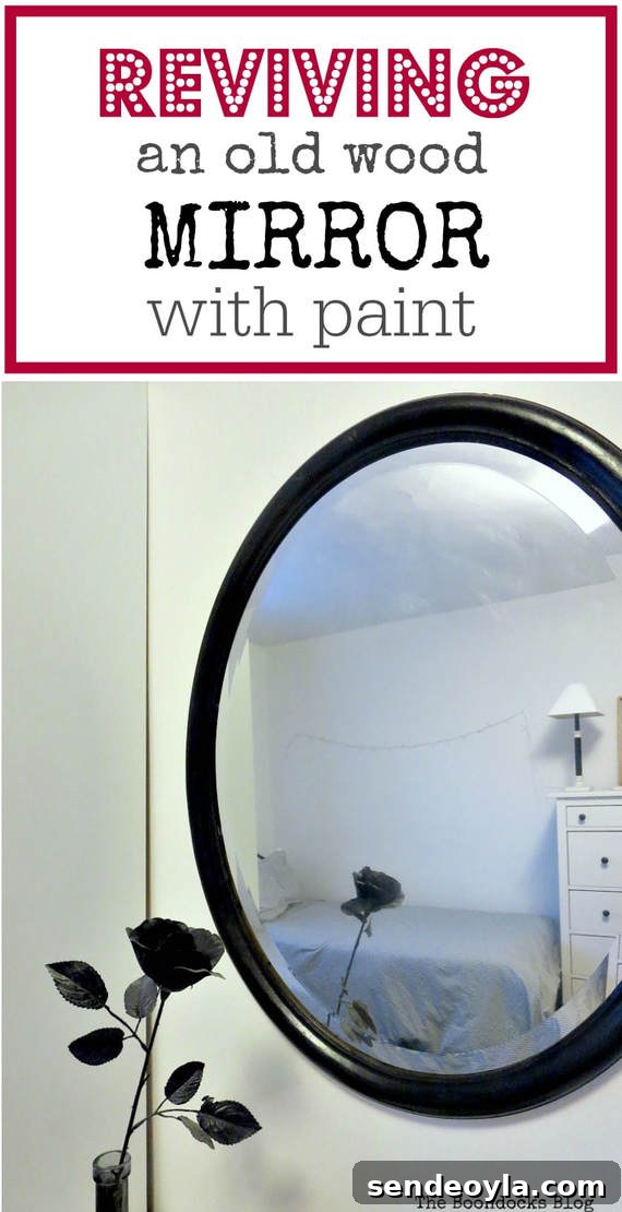 If you have an old wood mirror you can easily revive it with paint and make it easily look great for a bedroom. Part of the bedroom series. #Paintedmirror #EasyMirrorupcycle #BedroomMirror #BlackPaintedMirror How to Revive an Old Wood Mirror with Paint www.theboondocksblog.com