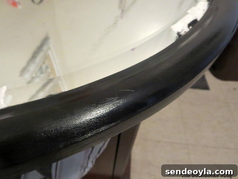 How to Refinish an Old Wood Mirror Frame with Paint 6 painting the mirror, How to Revive an Old Wood Mirror with Paint www.theboondocksblog.com