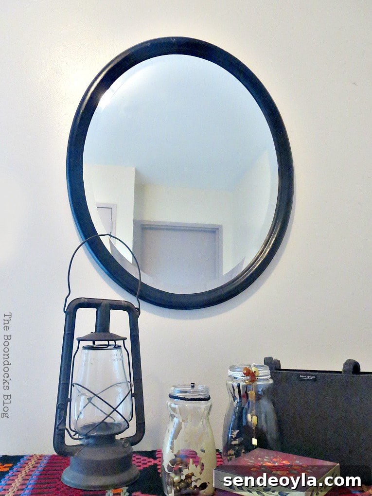 Mirror in foyer, How to Revive an Old Wood Mirror with Paint www.theboondocksblog.com