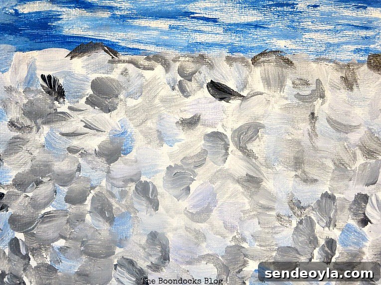 Step-by-Step Impressionist Painting Tutorial for Beginners 11 black, white and grey pebbles, How to Make your Own Impressionist Art Painting www.theboondocksblog.com