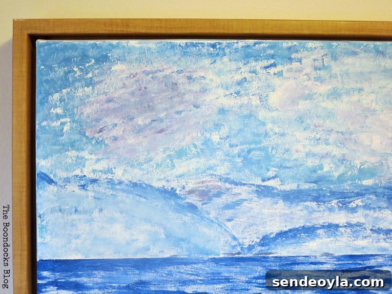 Step-by-Step Impressionist Painting Tutorial for Beginners 14 Detail of the sky and the frame, How to Make your Own Impressionist Art Painting www.theboondocksblog.com