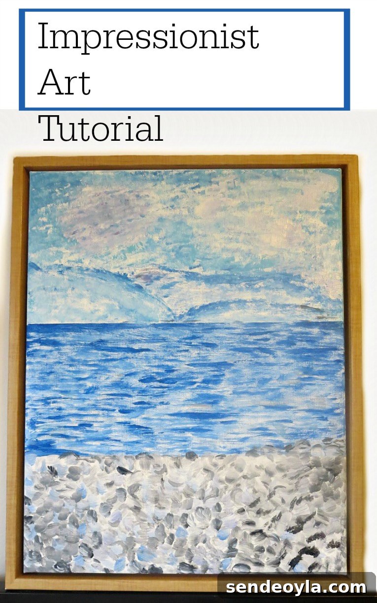 Step-by-Step Impressionist Painting Tutorial for Beginners 19 By repurposing a printed canvas with frame, you can create an Impressionist Art painting, A tutorial of how to create abstract art. #ArtTutorial, #Monet #Rothko #abstractart #ImpressionistArt #Bluecolors #Sealandscape, #Painting How to Make your Own Impressionist Art Painting www.theboondocksblog.com