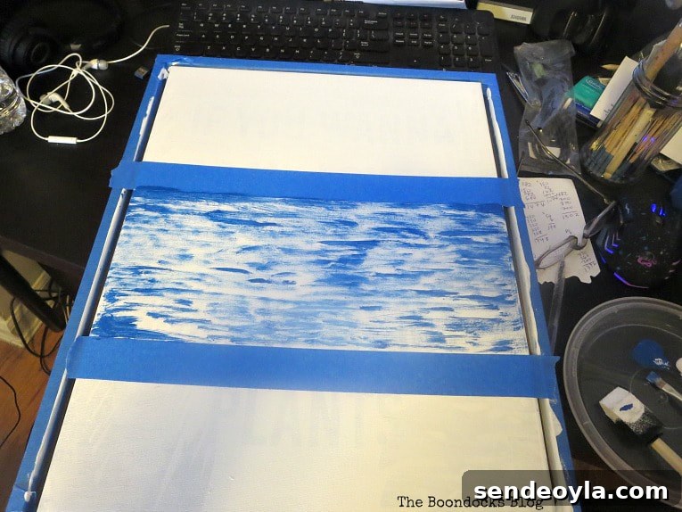 Step-by-Step Impressionist Painting Tutorial for Beginners 8 Using masking tape to section off the different areas, How to Make your Own Impressionist Art Painting www.theboondocksblog.com
