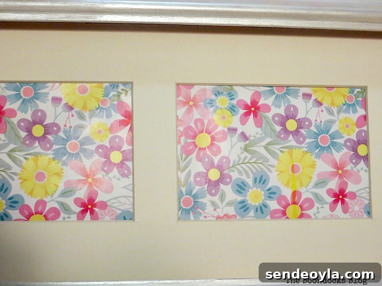 Quick Spring Art Ideas to Refresh Your Home 9 Close up of flower wrapping paper placed into a picture frame.