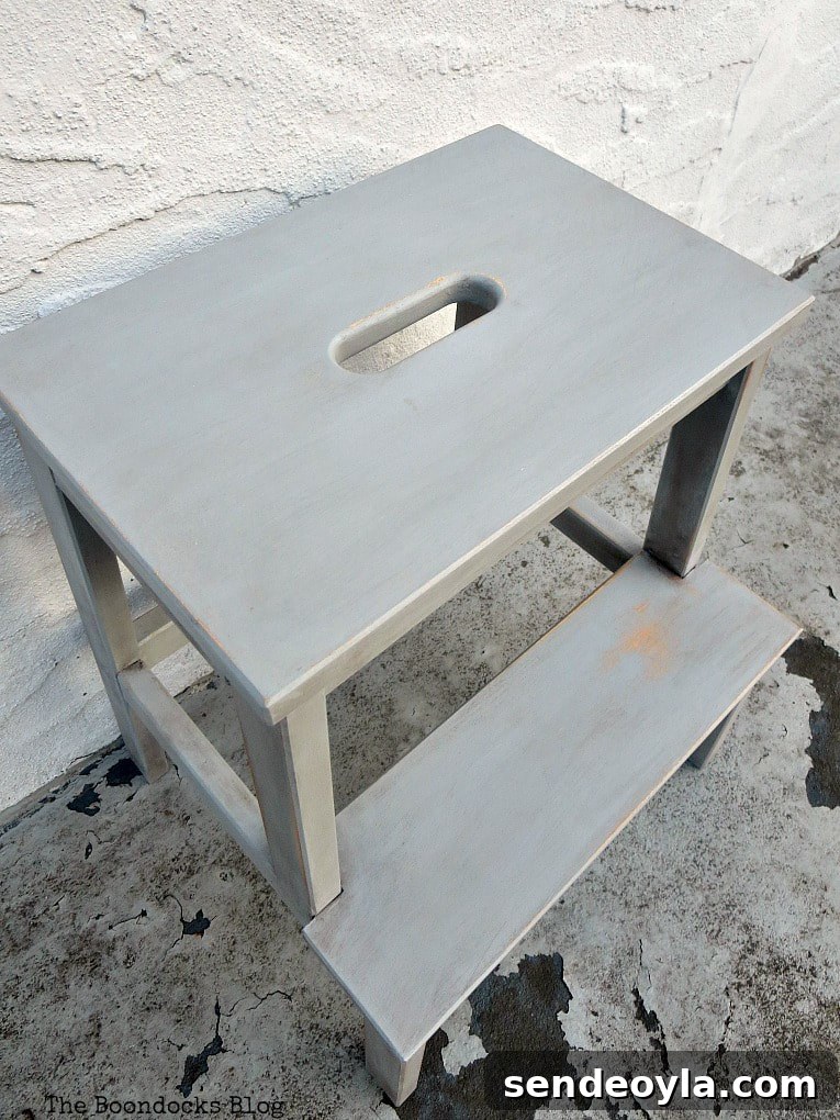 Top view of the finished and painted Ikea bekvam step stool.