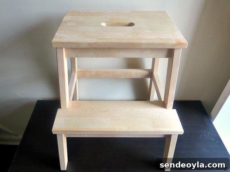 Ikea Bekvam step stool made with natural wood.