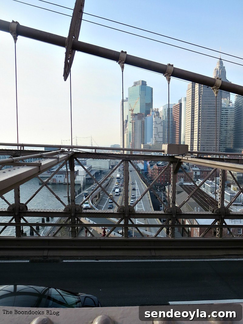 Looking south to the Financial District, A Tour of the Astonishing Brooklyn Bridge Walkway www.theboondocksblog.com