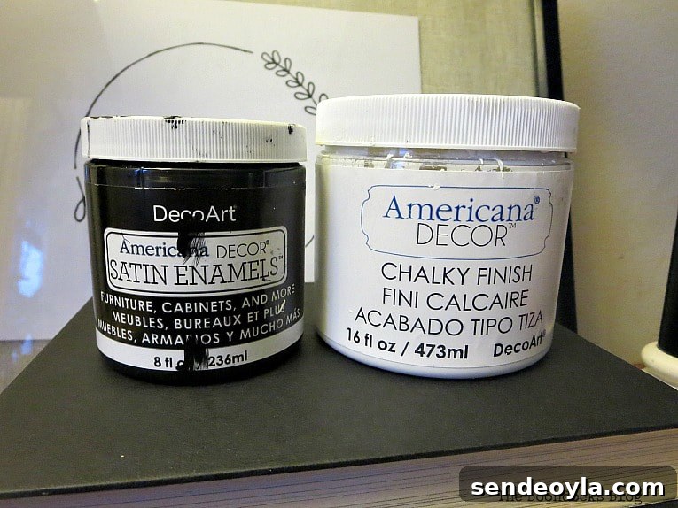 The paints used for the project: Satin Enamels and Chalky Finish