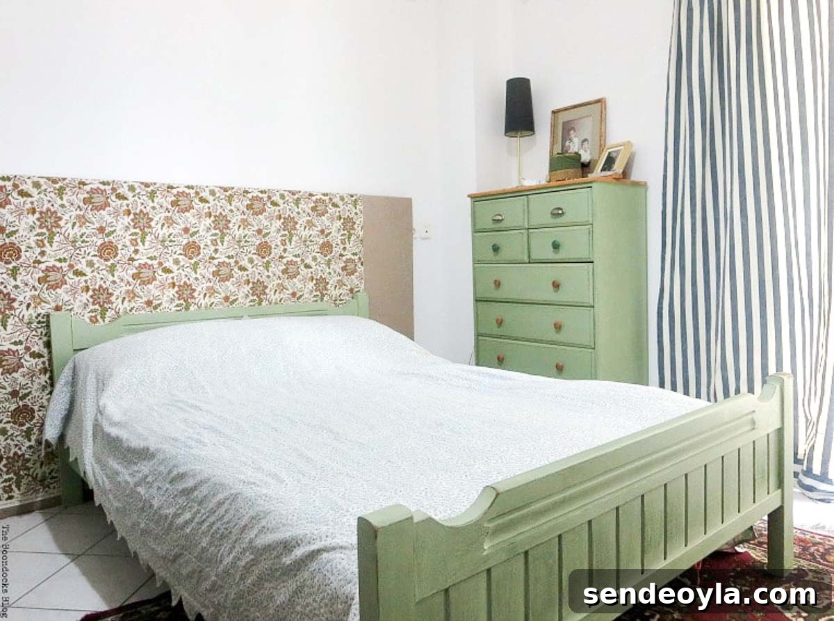 DIY Clothes Rack Cover: Step-by-Step Guide 12 Green painted dresser and bed frame. The bed has a flower fabric head board.