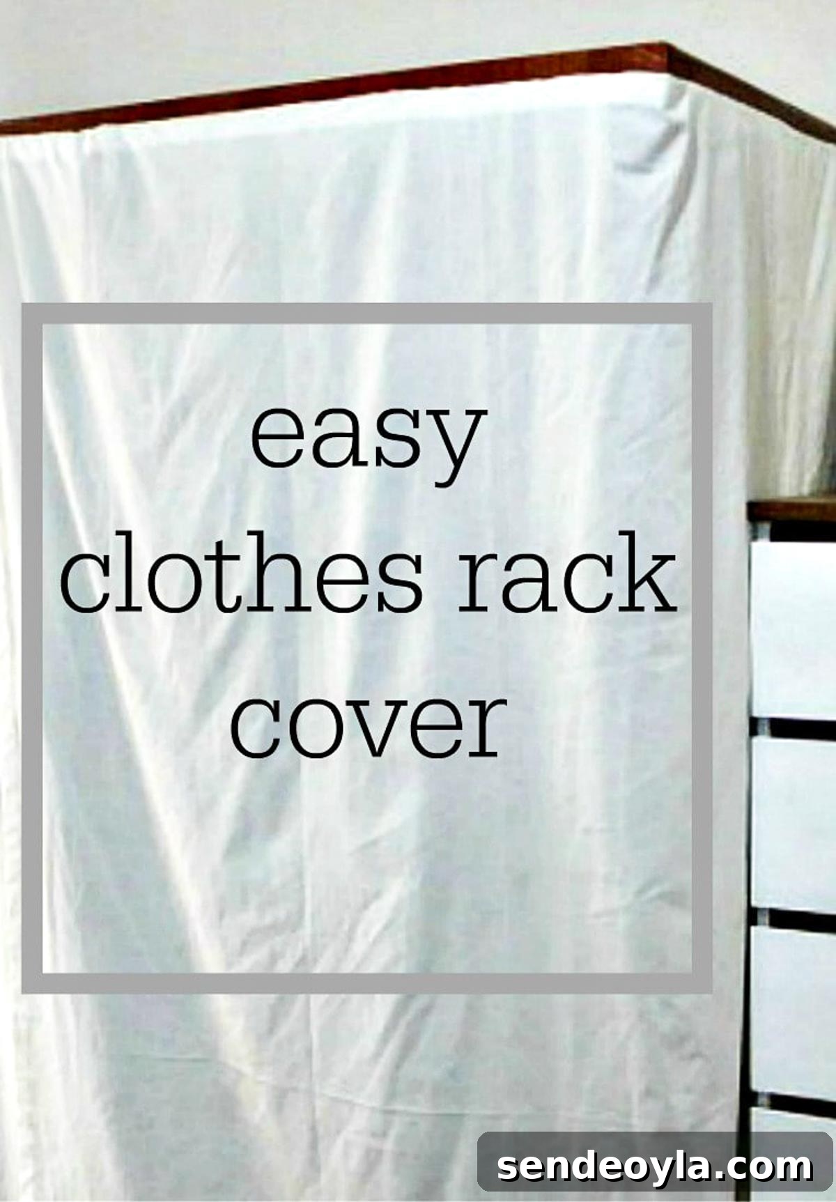 DIY Clothes Rack Cover: Step-by-Step Guide 16 Clothes rack cover with overlay that says "easy clothes rack cover."