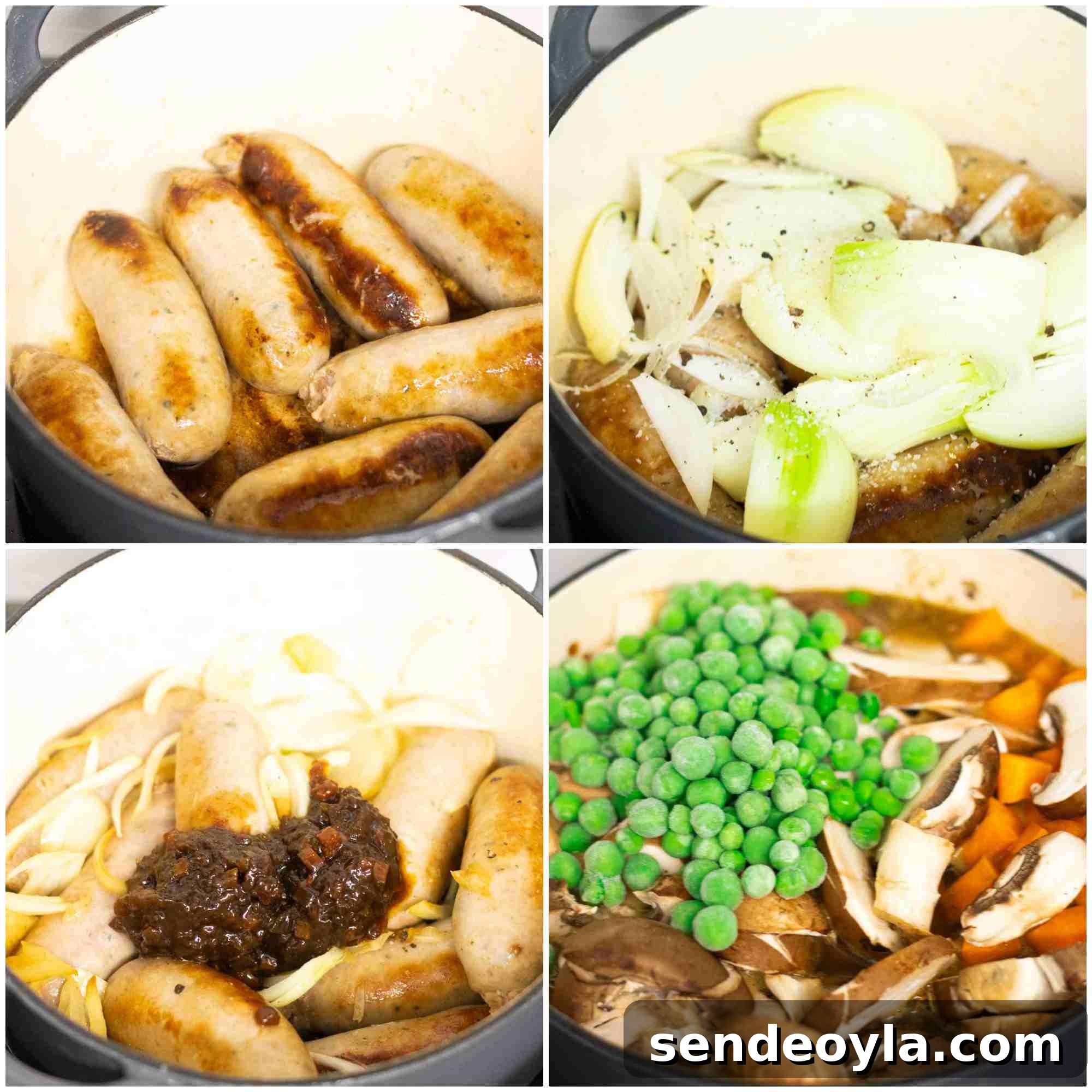 Branston Pickle Sausage Casserole Recipe 3 Steps of cooking easy sausage casserole on the hob with ploughman's pickle