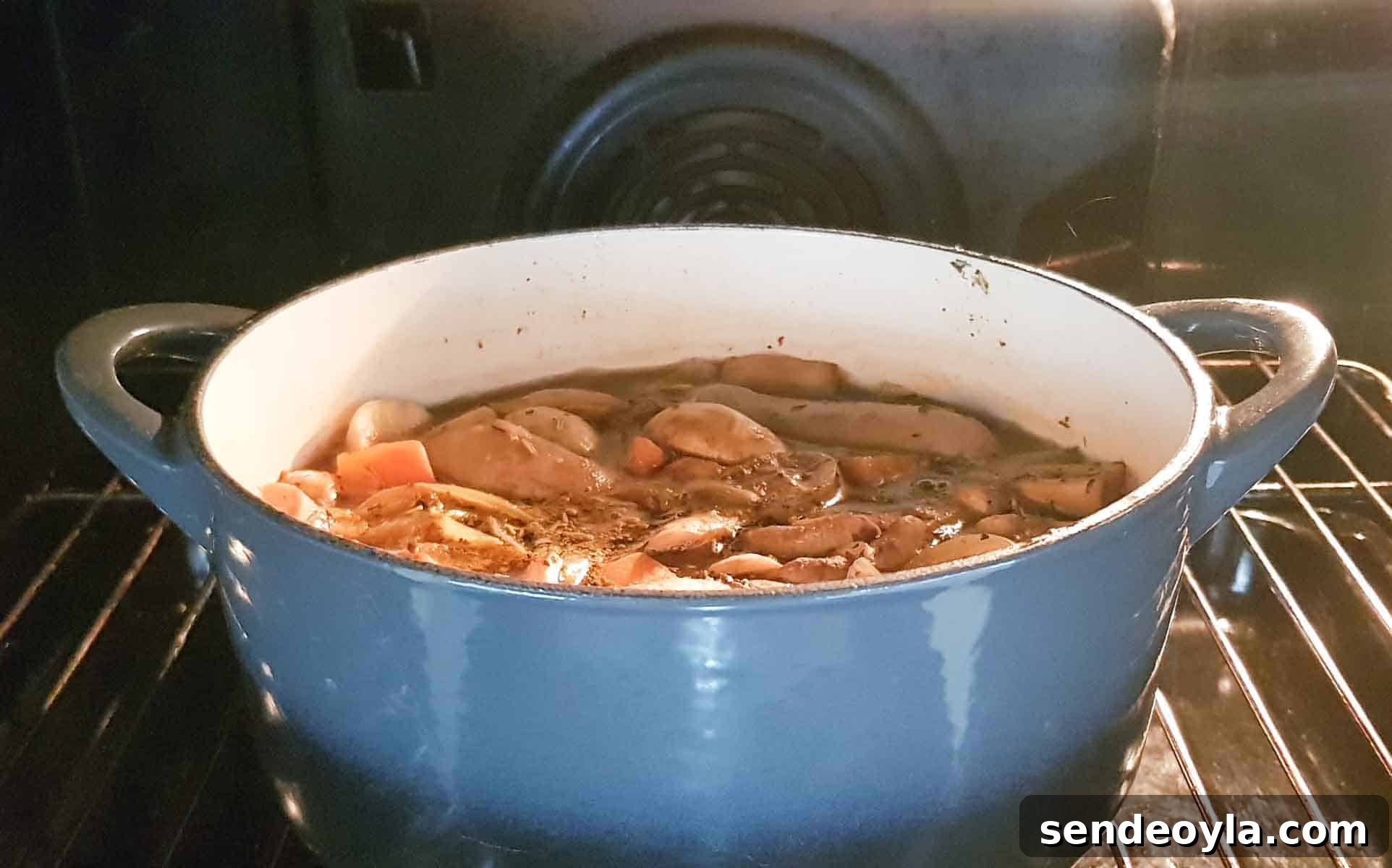 Branston Pickle Sausage Casserole Recipe 5 cooking branston pickle sausage casserole in the oven using denby halo cast iron dish