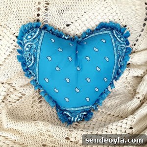 valentine's day crafts blue bandana heart pillow.