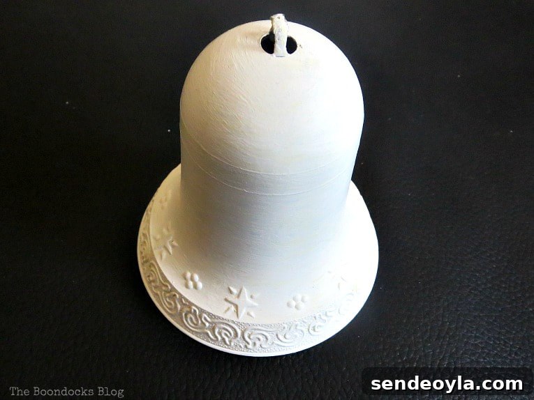 chalky painted bell, How to Create a Pretty Holiday Decor with an Old Tray