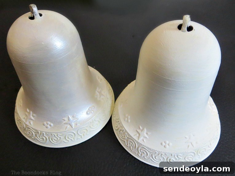 one bell with lustre the other without, How to Create a Pretty Holiday Decor with an Old Tray