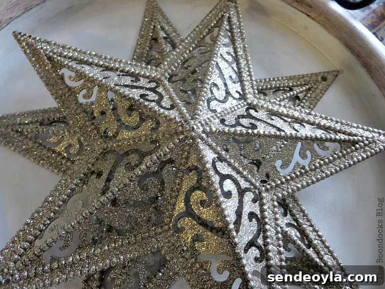 Two glittery stars from the dollar store