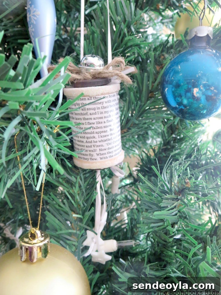 Rustic spool ornament with text