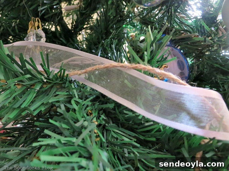 Garland made with grey ribbon and jute wrapped around it