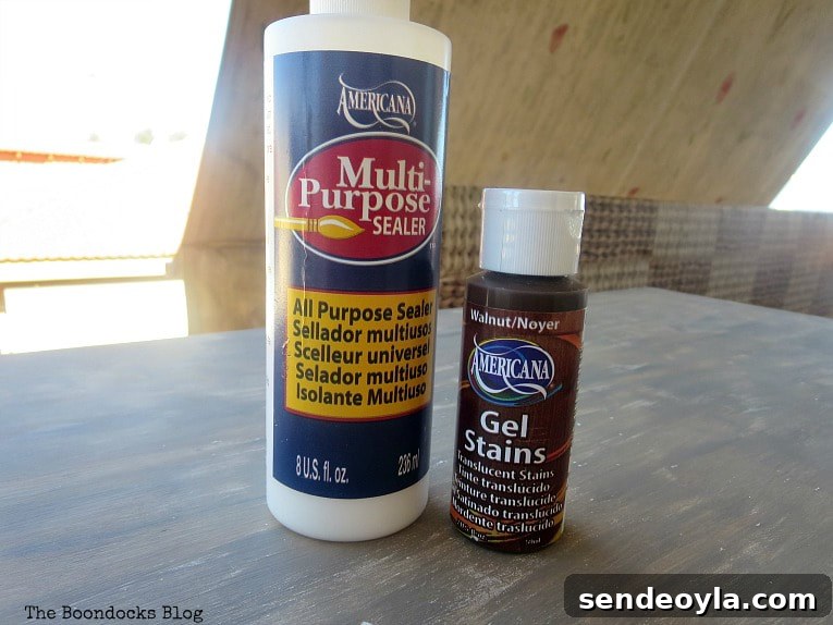 Americana multi-purpose sealer and gel stain bottles.