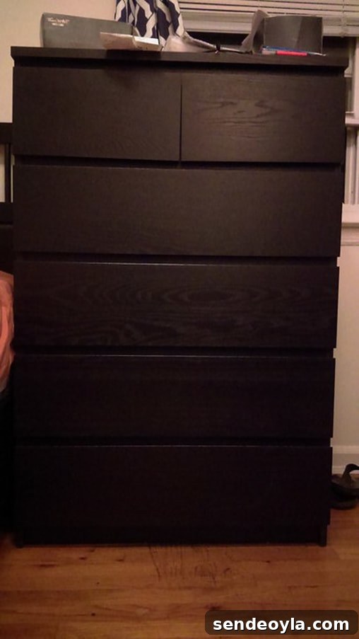 Black Ikea Malm Dresser before painting.