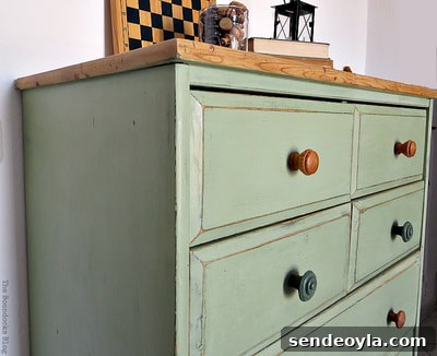 Ikea Pine Dresser painted in Olive Green with natural top