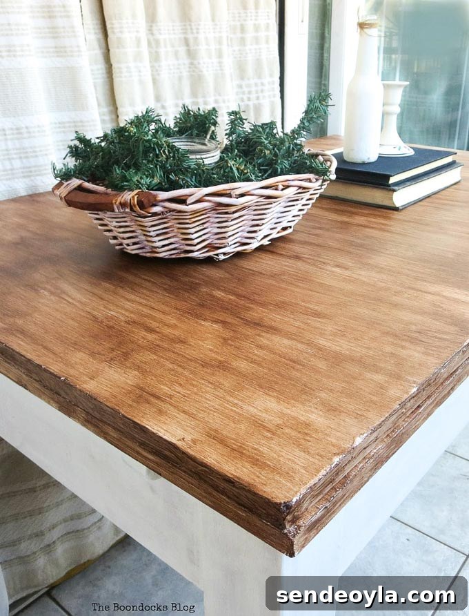 Final upcycled laminate table in room