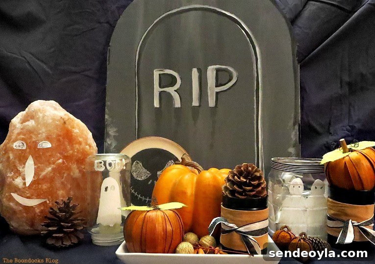 Cardboard box painted as a gravestone