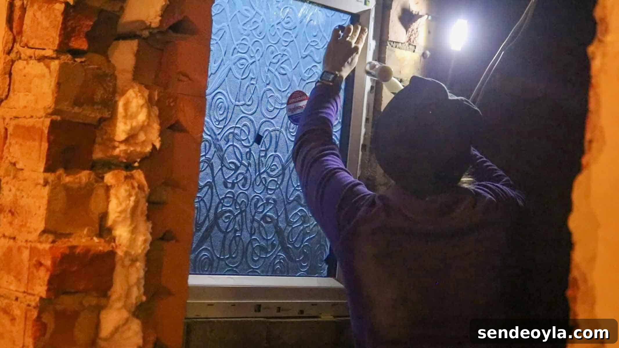 malleting double glazing beading back with plastic hammer